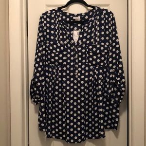 Avenue 18/20 Blue Polka Dot L/S Blouse